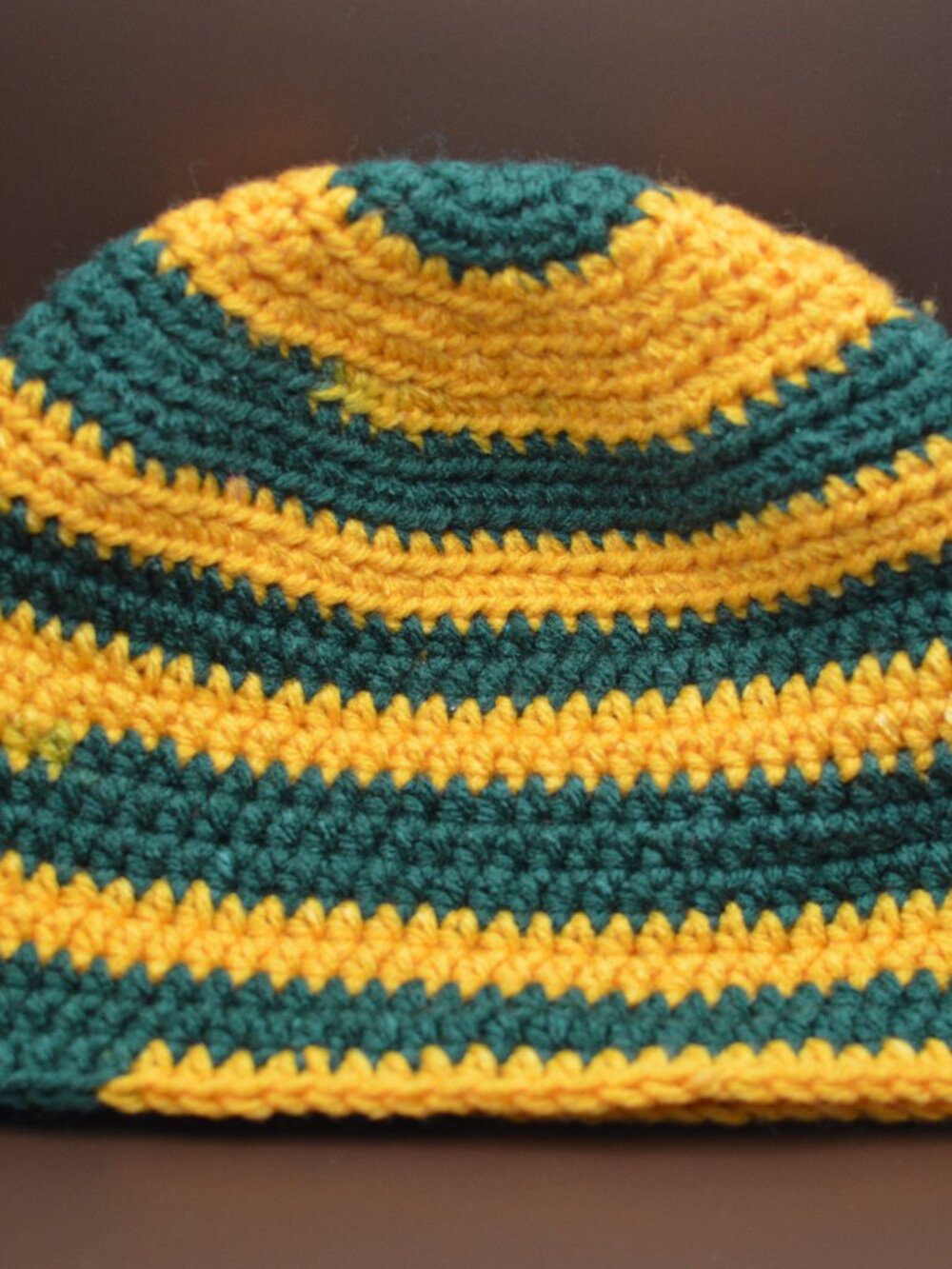 Green and Yellow Striped Crochet Homemade Hat